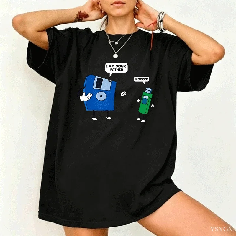 I Am Your Father Meme T-shirt Funny Tech Humor Floppy Disk USB Tshirt Computer Engineering for Men Women Clothes Father and Son