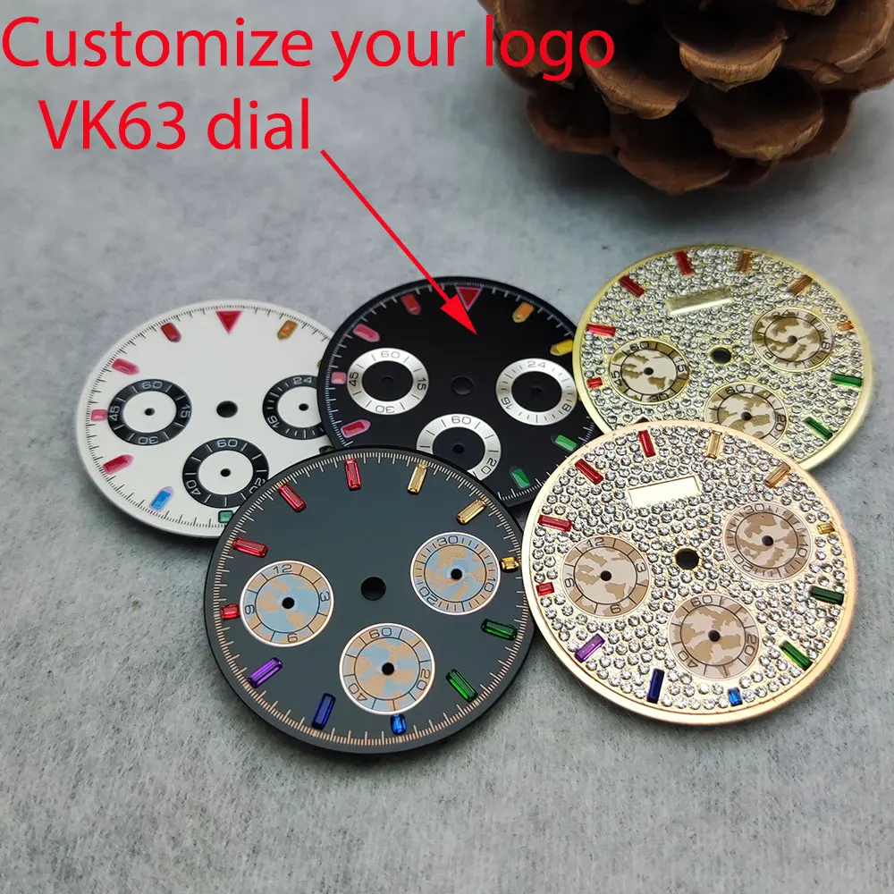 

Watch Dial 29.5mm VK63 dial Panda Dial VK63 Quartz Movement Timing Face Watch Accessories Luminous for 39mm Watch Cases