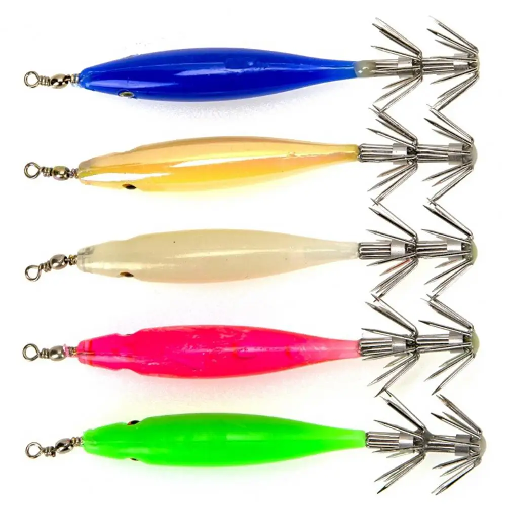 

5Pcs Luminous Fishing Lures Hard Baits Sharp Hook Design Octopus Glow Jigs Portable Artificial Baits Shrimp Baits