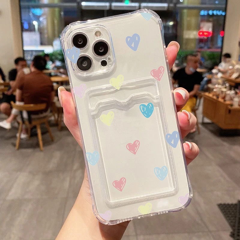 Hülle für iPhone 18 17 16 15 14 13 12 11 Pro Max Schwarz Weiß Herz Transparente Handyhülle für iPhone 16 Plus Brieftasche Kartenfach Hülle – Detail 8