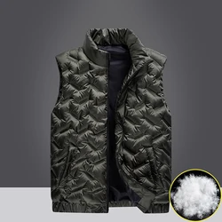 Autumn Winter Men's Turtleneck Solid Feather Printing Zipper Pocket Sleeveless Vest Cardigan Coats Loose Fashion Casual Tops