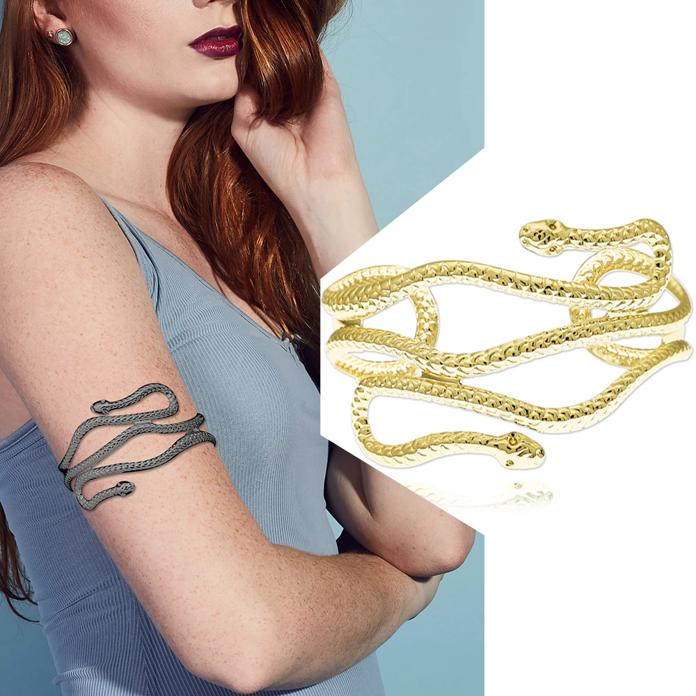 Egypt Cleopatra Swirl Snake Arm Cuff Bracelets Armlet Armband Big Wide Bangle For Women Men Jewelry Pulseiras Accessories Gifts