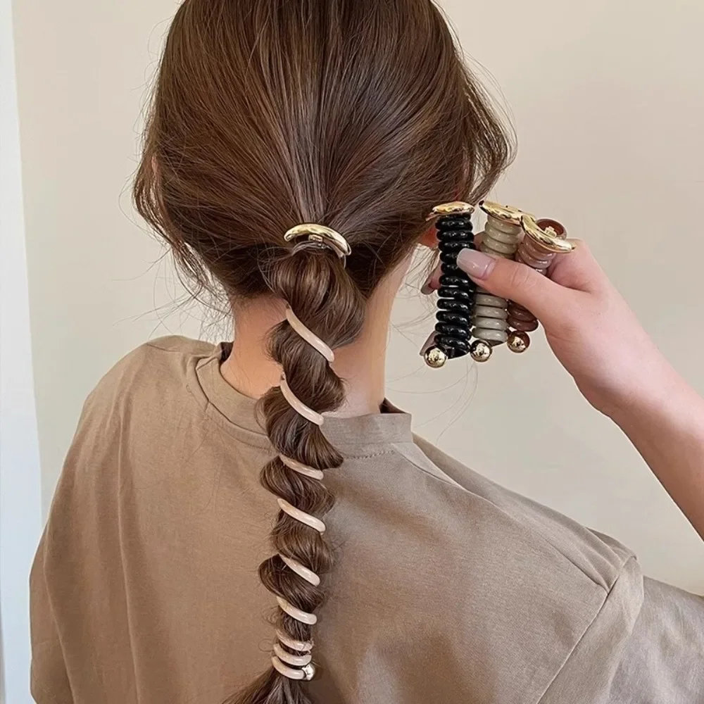 Línea telefónica de plástico, cuerda para el cabello, exquisita trenza de burbujas, peinado, tocado de moda, coleteros elásticos en espiral, estilo japonés