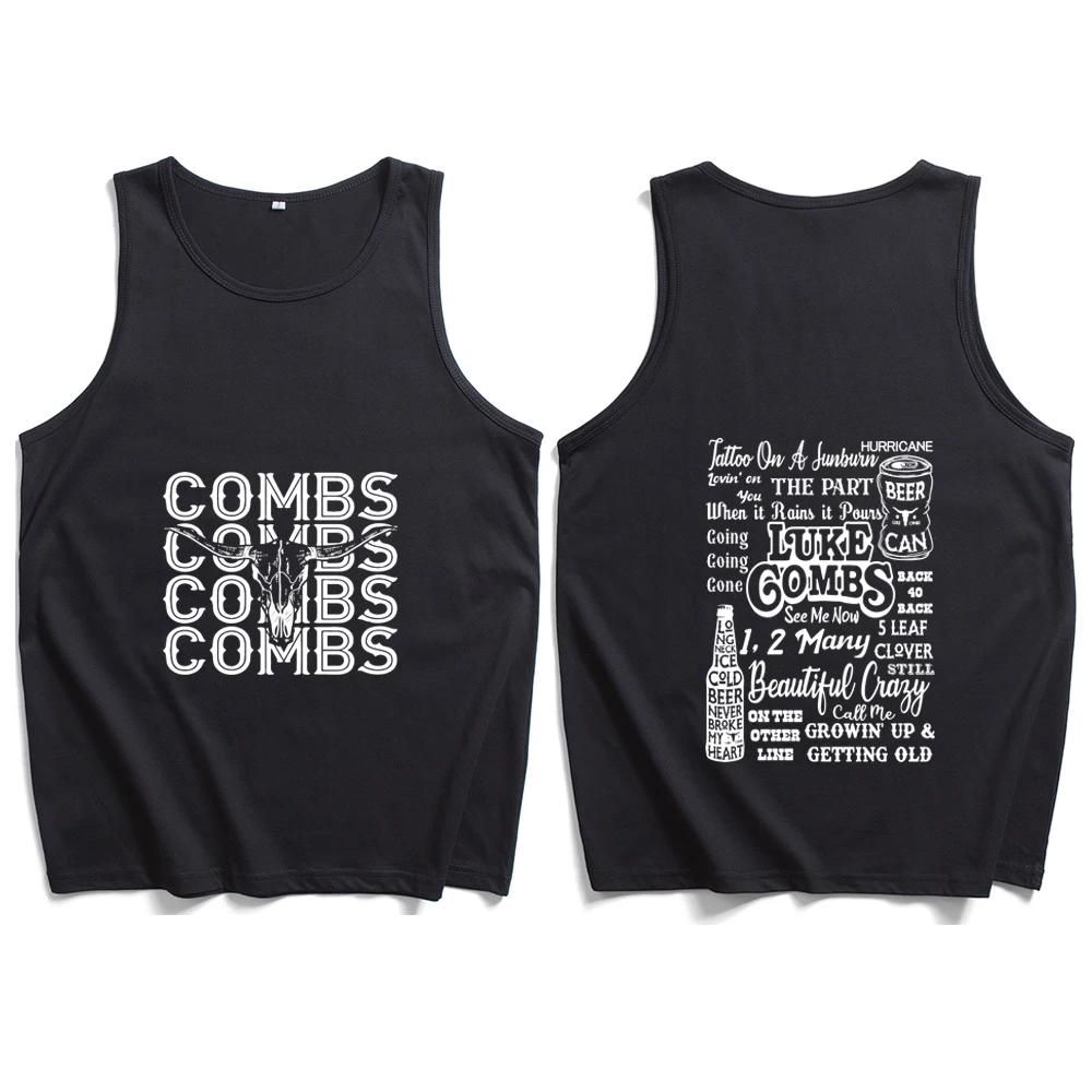 Luke Combs Tattoo on A Sunburn 2024 Printing Casual T-shirt Tank Tops Vest Unisex Summer Sleeveless Music Fans Gift T-Shirt