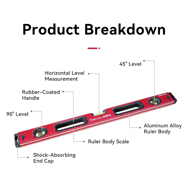 Spirit Level Aluminum Alloy Level Ruler High Precision 180/90/45 Degree Bubbles Measuring Tool Shock Resistant Bubble Level