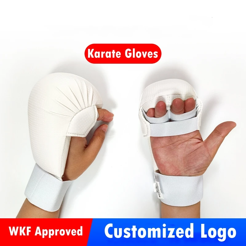 White Karate Gloves WKF Approved High Qulity Adults Kids Martial Arts Pouching Mitts Taekwondo Protector Boxing Gloves Red BLue