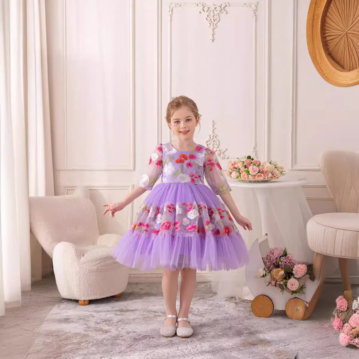 Baby birthday Party Ball Flower Girl perspective Long sleeved Flower Wedding tulle Dresses Children\'s Princess Tutu Dress