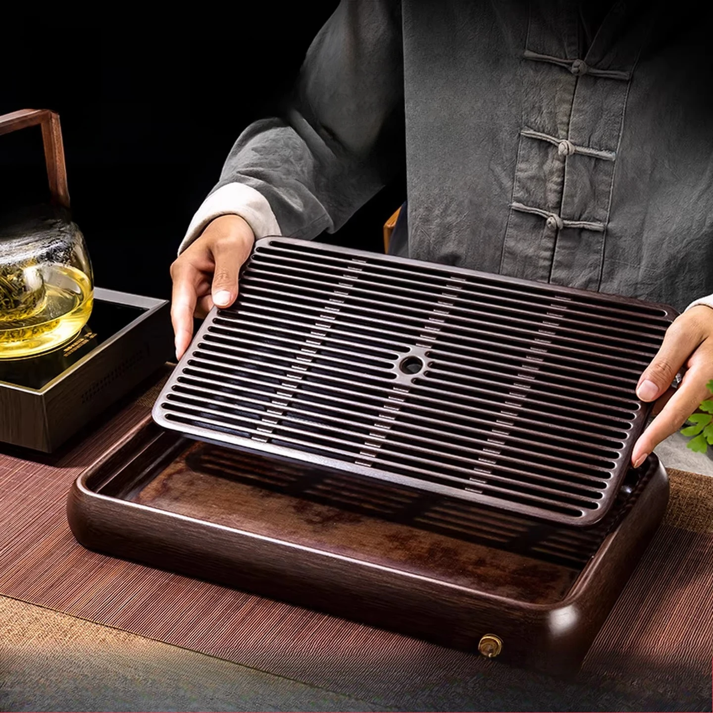 

Деревянный поднос для чая, сервировочный поднос для гостиниц, церемоний, кафе, прямоугольный китайский поднос-бандежа из дерева для дома