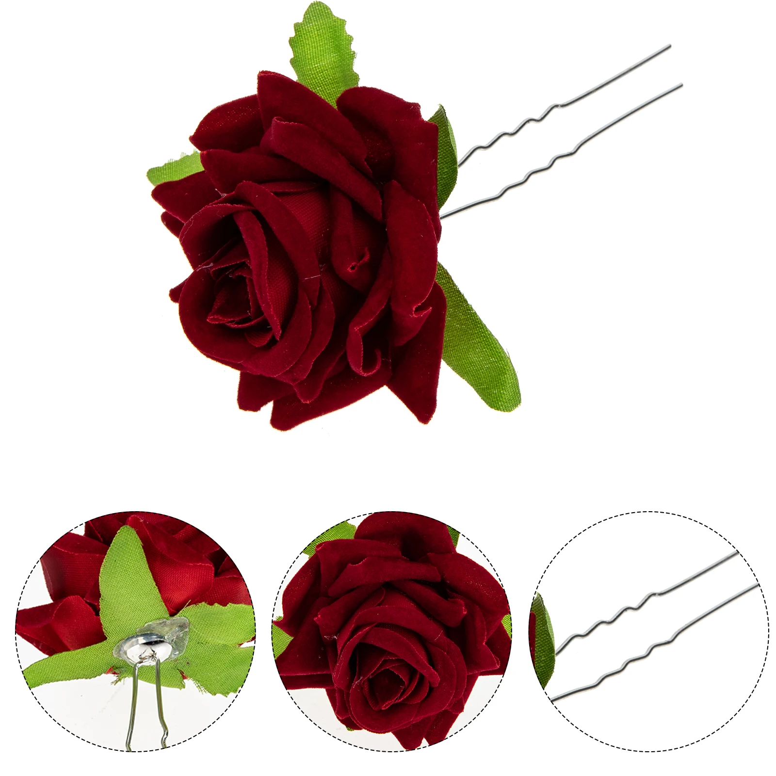 

6pcs Simulated Rose Hair Accessories Pink Alloy Wedding Bridal Hair Pins for Girls Headpiece Women Prom Pageants
