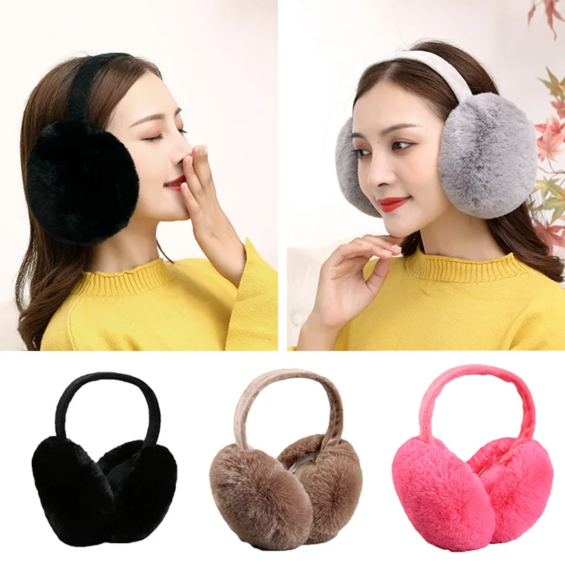 Orejeras de piel sintética para mujer, auriculares de piel de invierno, Cable suave y cálido, cubiertas para orejas de conejo de imitación peluda para clima frío