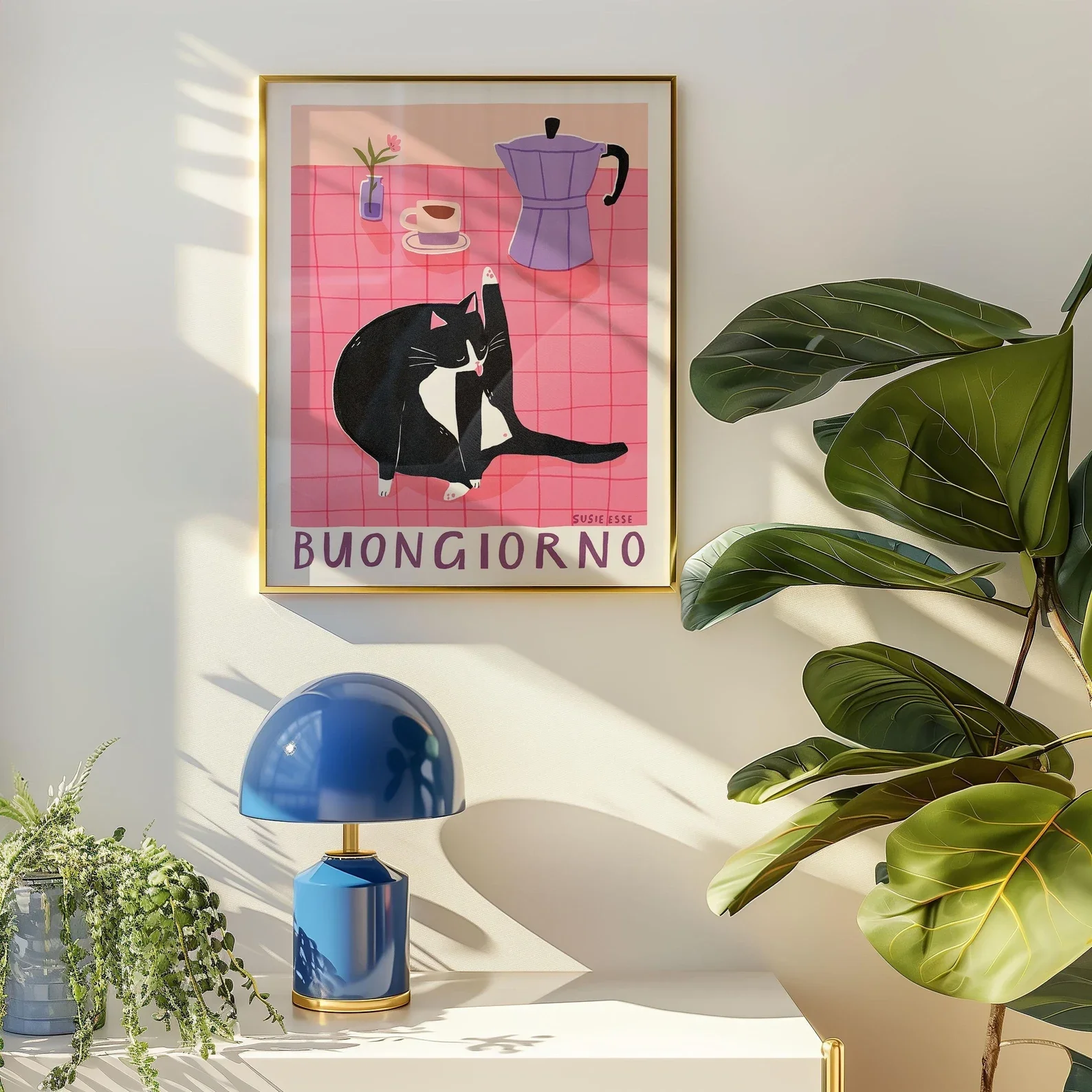 1pc frameless Canvas Painting 1pc frameless Buongiorno Tuxedo Cat Wall Art Print Kitchen Dining Physical Print Black and White C
