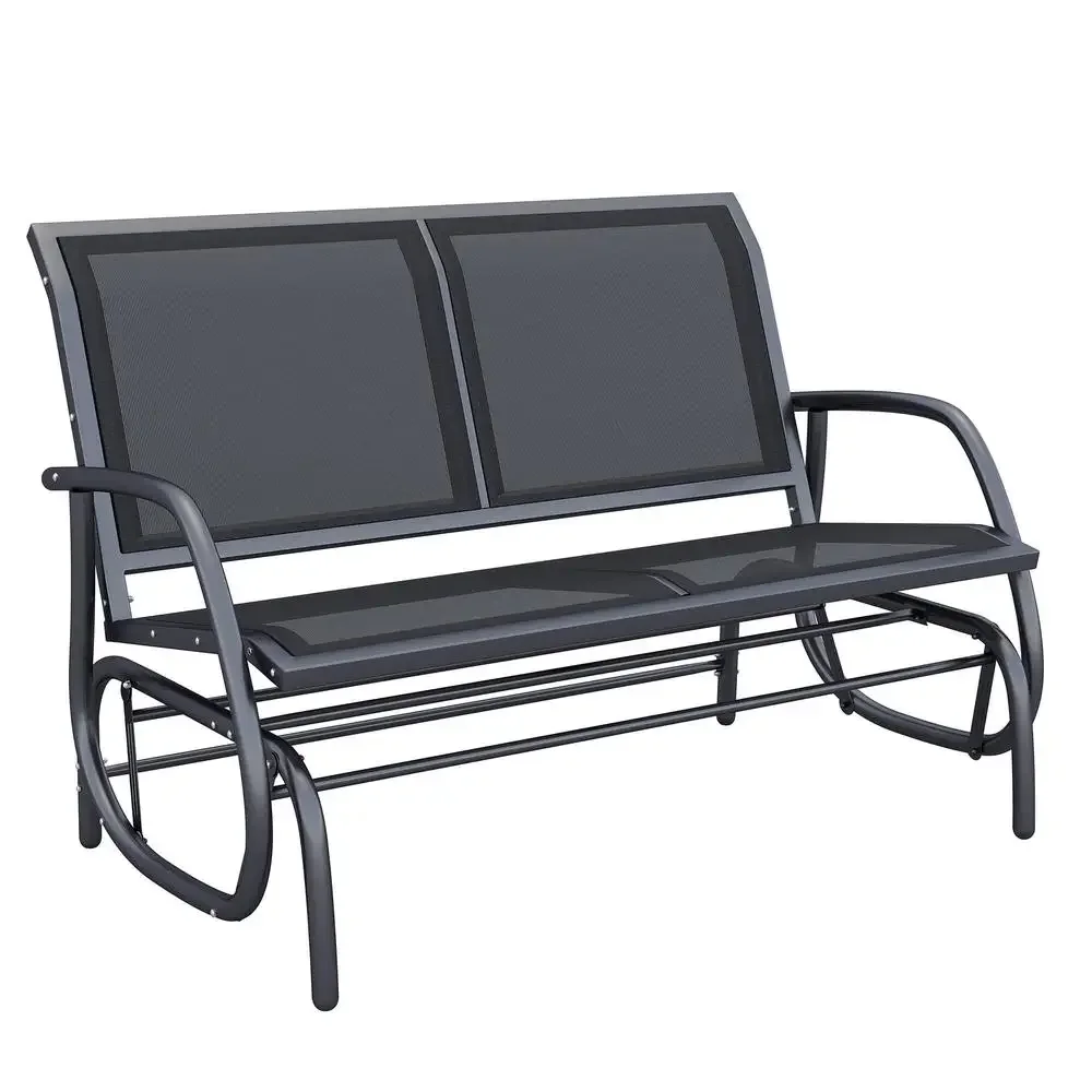 Double Outdoor Glider Bench Swing Rocking Chair Powder Coated Steel Frame Comfortable Porch Garden Patio
