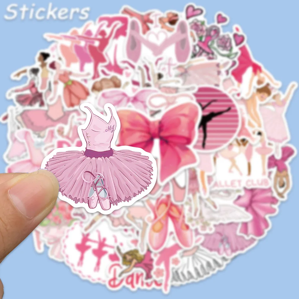 50PCS Elegant Ballet Sticker Pink Ballet Skirt Graffiti Decals For Laptop Luggage Water Cup Notebook Jukebox Waterproof Stickers