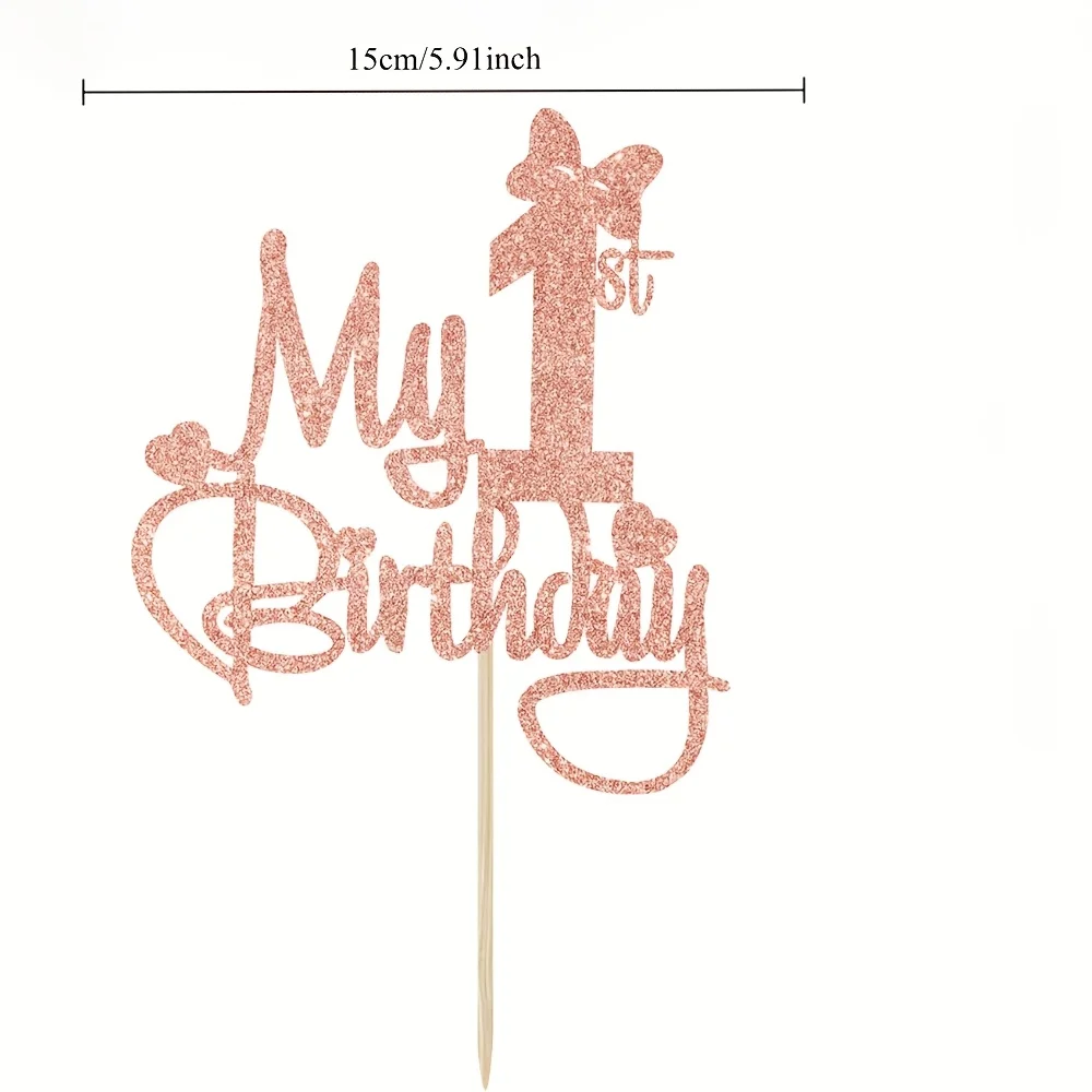 1 Stück Tortenaufsatz „Mein 1. Geburtstag“, Miss Onederful“-Kuchendekoration, Baby-Mädchen-Partydekorationen zum 1. Geburtstag, Roségold – Detail 2