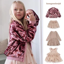 2024 New KS Spring Girls Love Sequins Jacket Kids Casual Cute Shiny Outwear Children Princess Party Tops Sweatshirt  Clothes