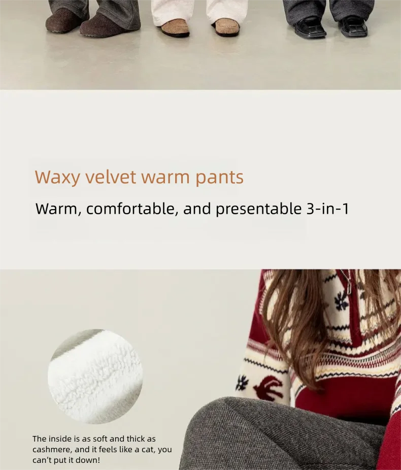 SENTUBILA Fleece-gefütterte Hosen für Damen 2026 Winter Acetat Elastischer Bund Weites Bein Lässige Vielseitige Hosen 154KD3652 – Detail 10