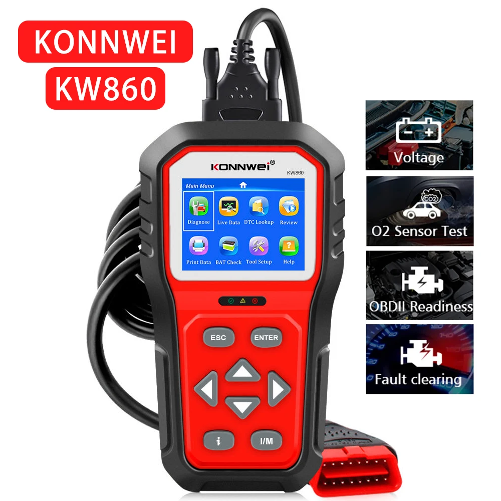 KONNWEI KW860 Car OBD2 Diagnostic Tool Professional Battery Tester Cars I/M Readiness Oil Lamp Error Code Reader Auto Tools