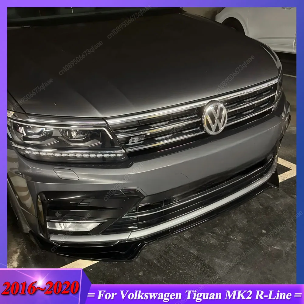 

For Volkswagen Tiguan MK2 R-Line Pre-facelift 2016-2020 Gloss Black 3Pcs Car Front Bumper Lip Diffuser Spoiler Splitter Tuning