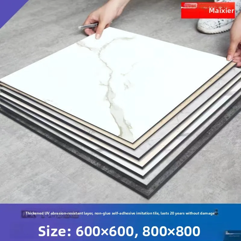 Thickened Self-Adhesive PVC Floor Tiles Sticker for Cement Ground Bright Surface Anti-Slip Wear-Resistant Kitchen Bathroom Decor