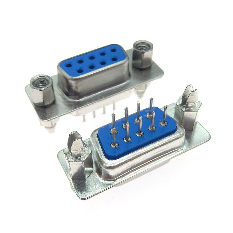 10Pcs Male/Female Blue Straight Pin DB9 D-sub PCB Mount RS232 Serial Port Connector Socket With Screw Nuts