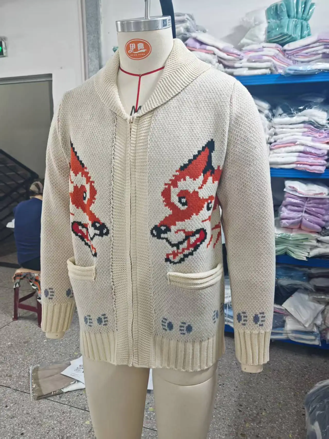 Men's Fox Plaid Knitted Sweater Blazer for Spring 2026 - Thick Knit with Zipper Closure Loose and Comfortable Style