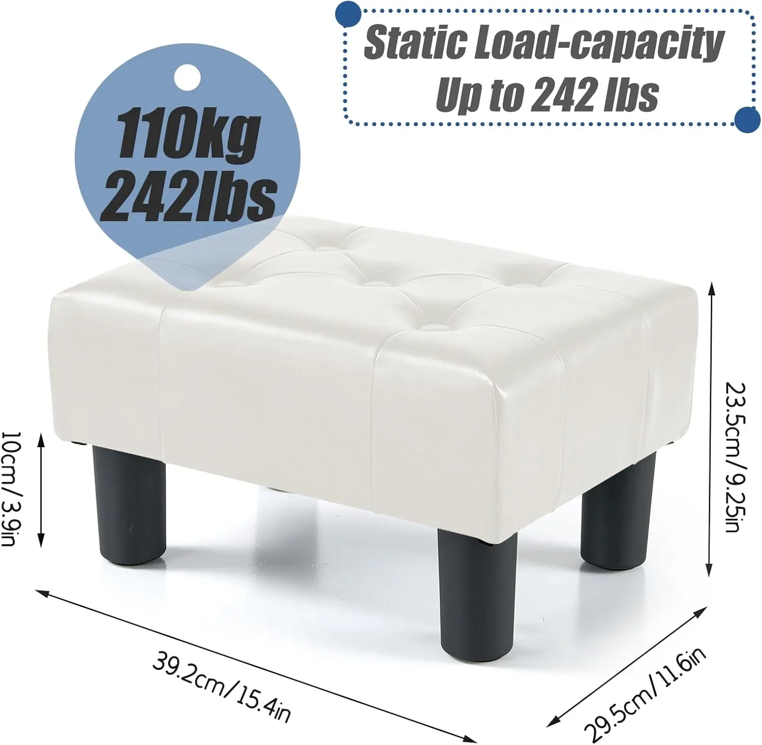 

Small Foot Stool, Leather Foot Stools With Legs, Stable Small Footstool For Living Room, White