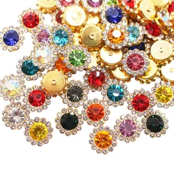 30pcs-100pcs Gold Sun Flower Claw Rhinestones Glitter Crystals Strass Stones Beads Trim Sew On Rhinestones for Clothes Shoe Bag