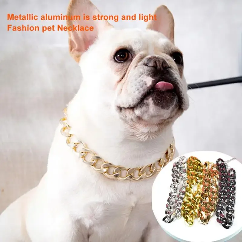 Gold Dog Chain Collar Choker For Large Pitbull Bulldog Teddy French Bulldog Collar Pet Necklace Dog Jewelry Pet Products