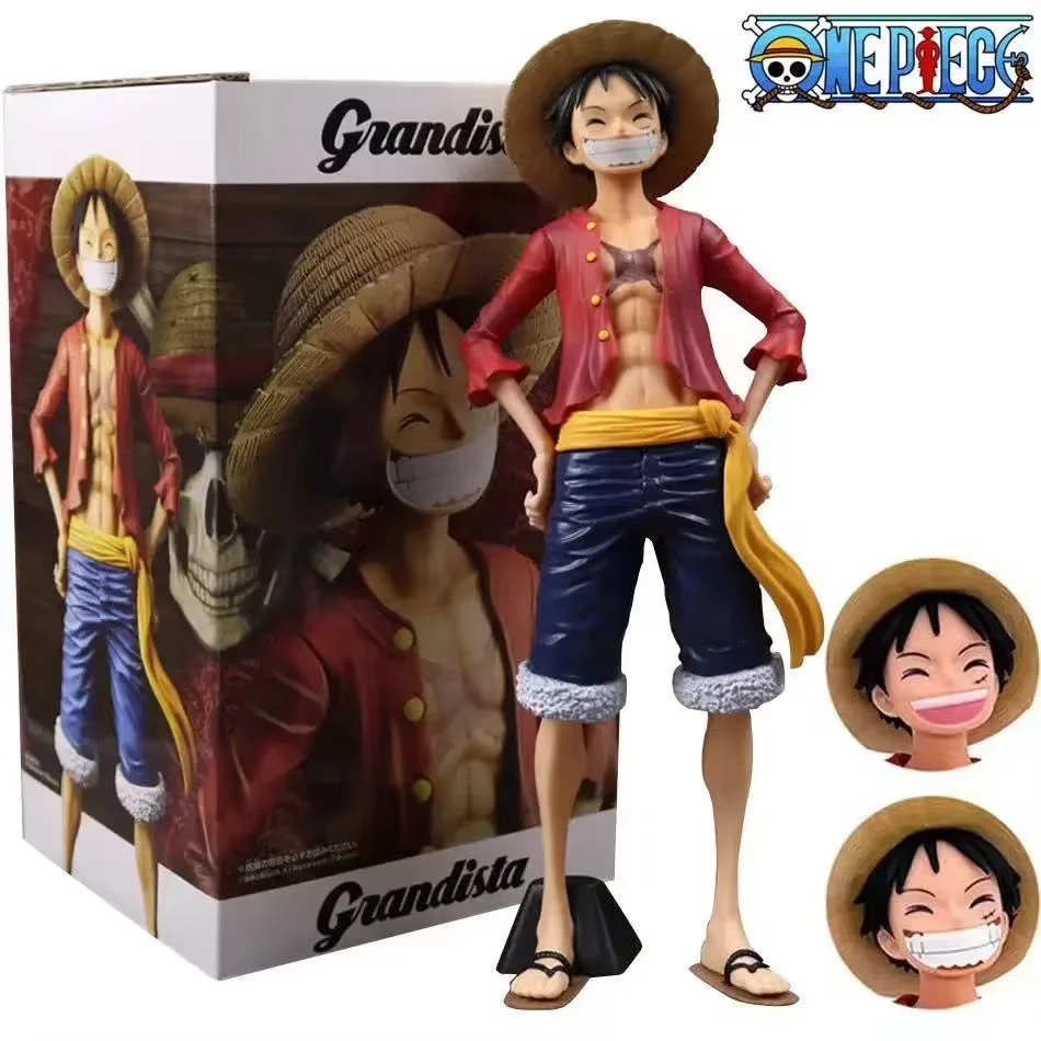 28CM One Piece Anime Figure Confident Smiley Luffy Three Form Face Changing Doll Action Figurine Model Toys Gift