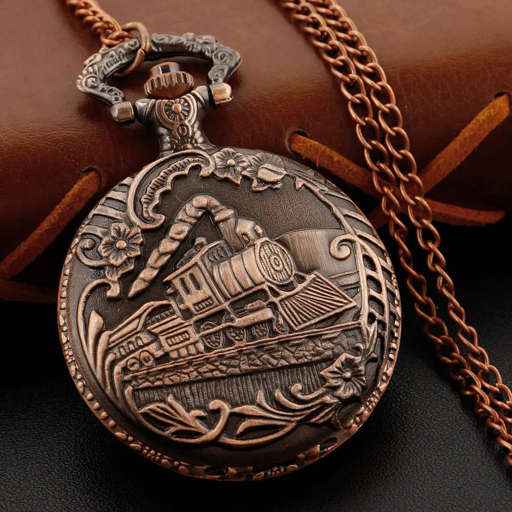 

Vintage Steam Train Embossed Quartz Pocket Watch Vintage Gentleman Style Men's Necklace Pendant Clock Gift Clock