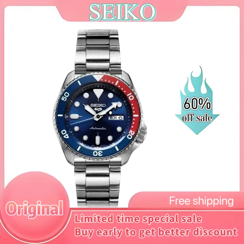 100%Original SEIKO Watch SRPD53K1 for Seiko 5 Series Men\'s Watches Calendar Waterproof  Steel Band Round Rotatable Wristwatches