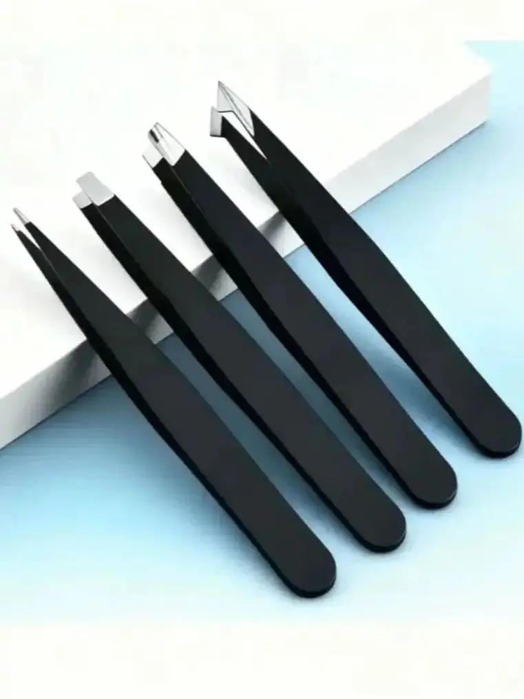 Juego de pinzas de precisión de acero inoxidable de 4 piezas: una herramienta multifuncional para la gestión de cejas y limpieza de desechos