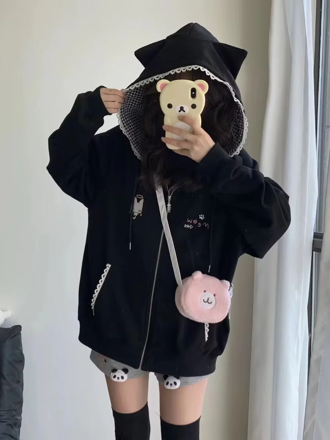 Cute  Embroidery Spring Summer Thin Hooded Jacket Women's Japanese Subculture Plaid Hat Sweater Long Sleeve School Uniform - view 4