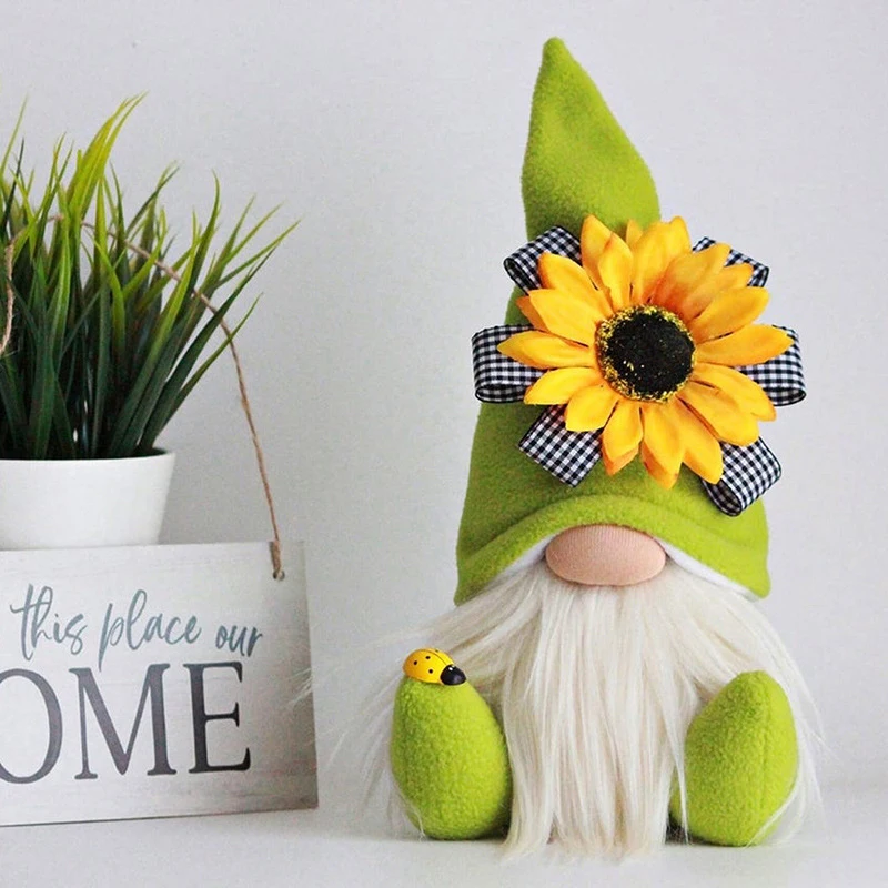 Cute Gnome Decoration Yellow Sunflower Plush Statues Handmade Weaving Faceless Pendant Ornament Desktop Decor New Year Gift