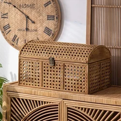 Chinese rattan storage basket clothes organizer cosmetic box vintage treasure chest with lid large capacity snack container