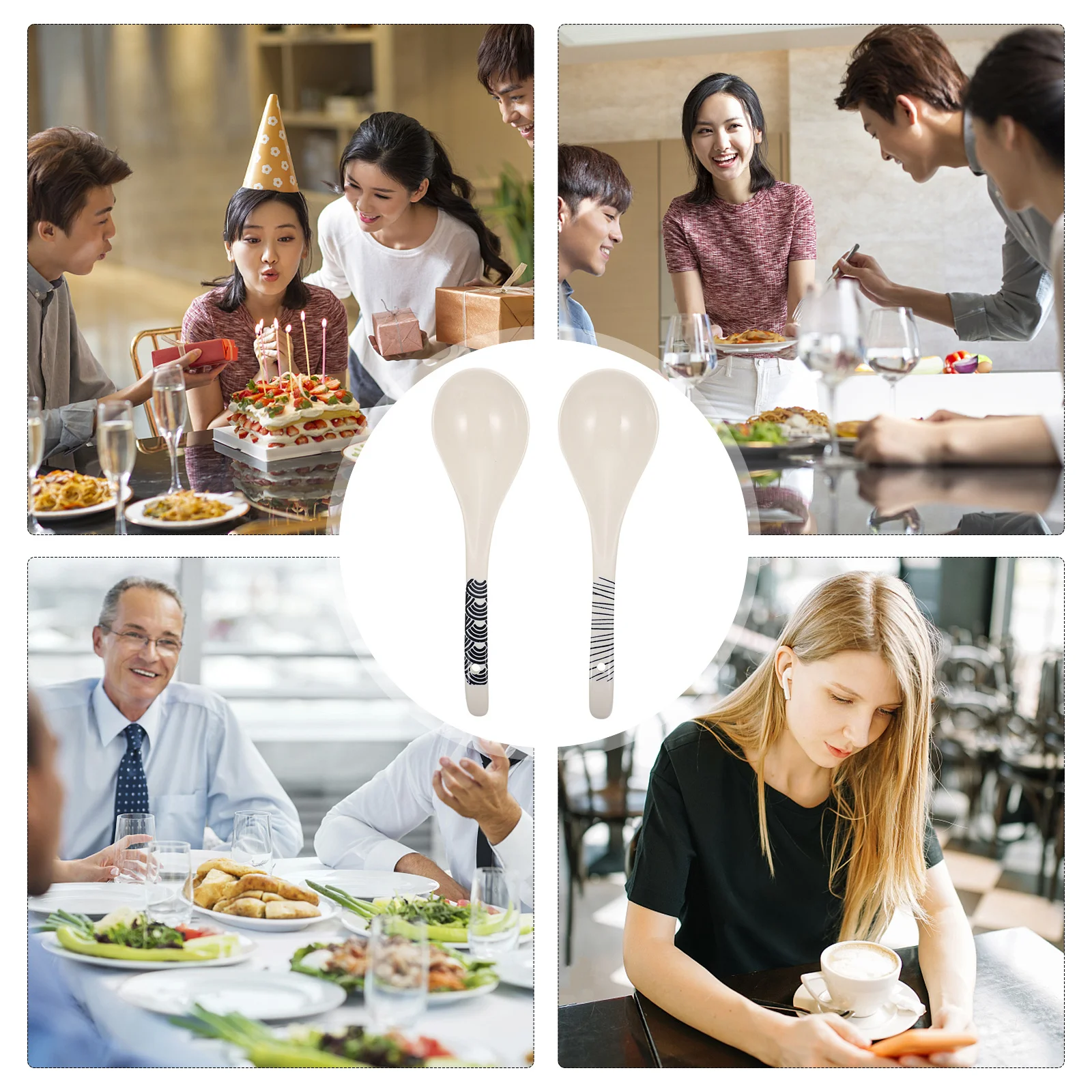 

2Pcs Ceramic Soup Spoon Long Handle Spoons for Hot Pot Mixing and Serving Heat Resistant Non-Scratch Kitchen Supply