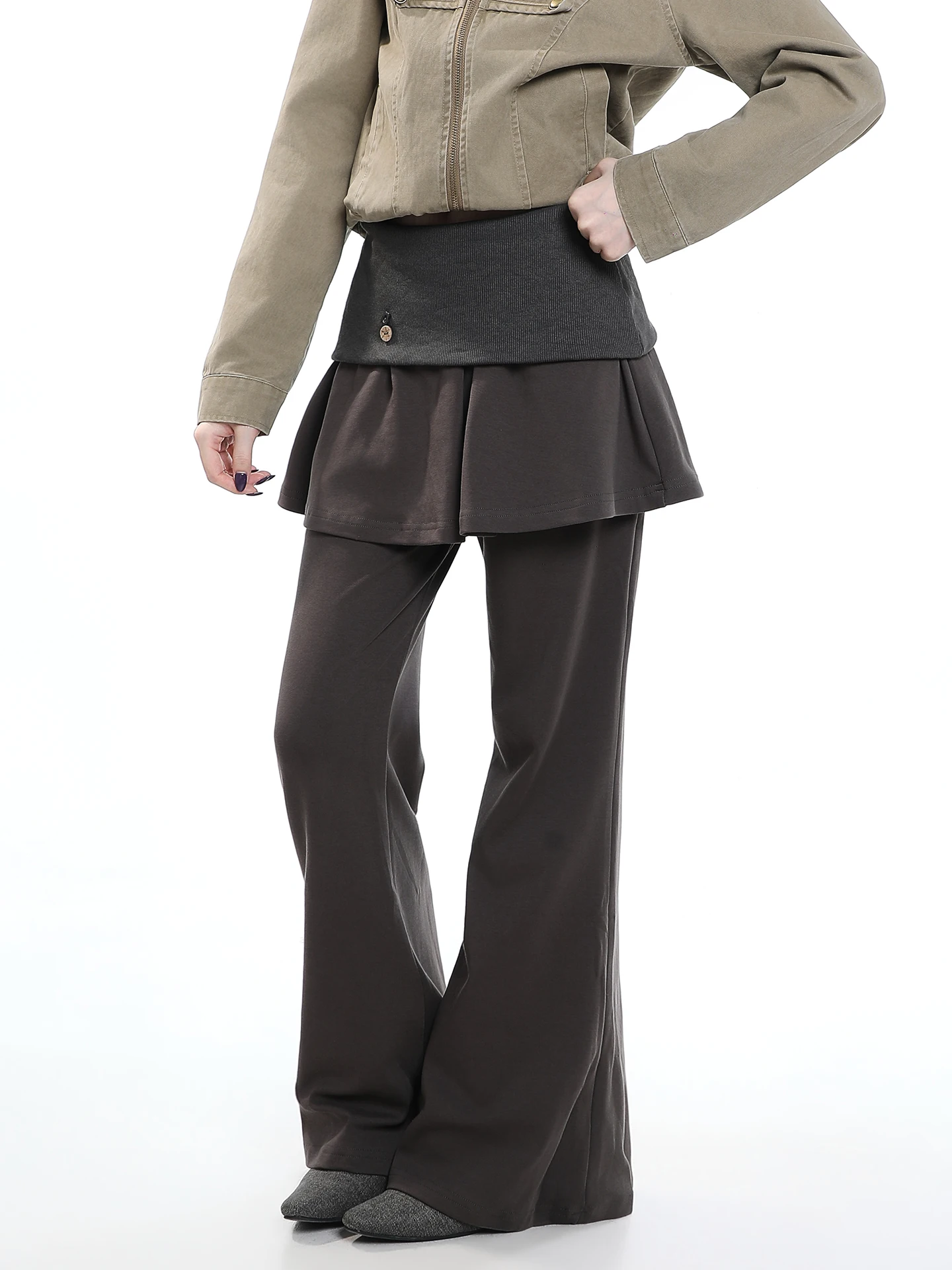 Slimming Bell Bottom Pants Women's Autumn 2026 Casual Trousers Patchwork Design Sensation Small Audience Super Beautiful