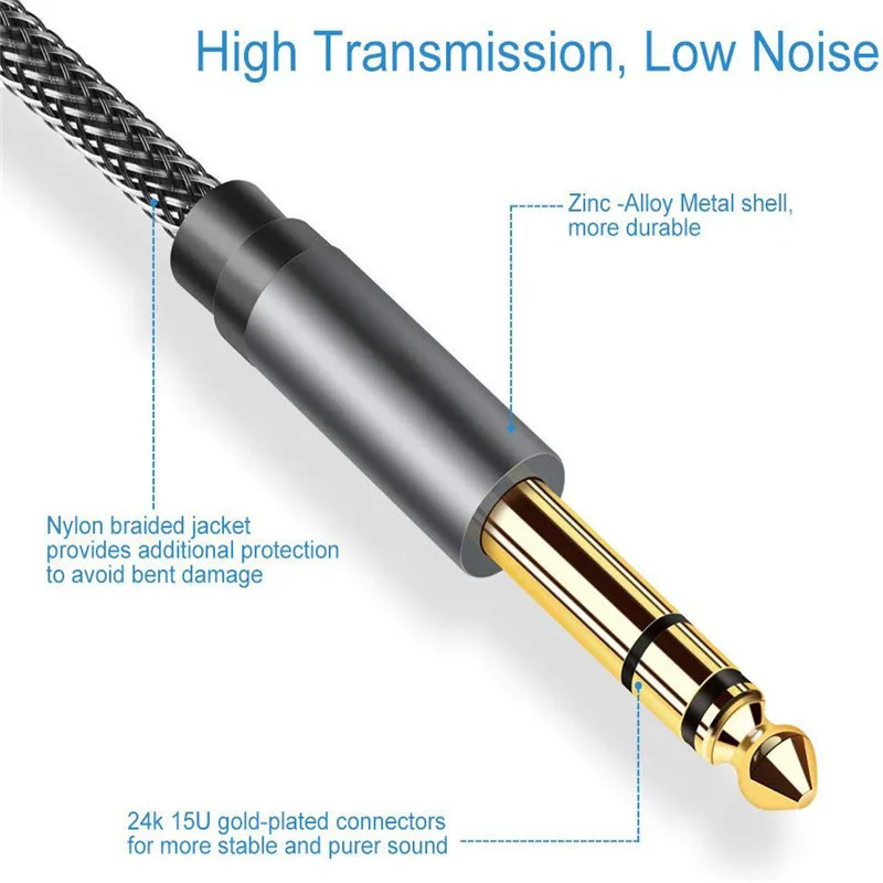 3.5mm do podwójnego kabla Audio 6.35mm przewód Stereo Y-Splitter TRS kabel AUX męski 6.35 do 3.5 Jack do wzmacniacza głośnikowego Adapter 6.35mm