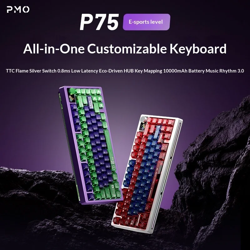

PMO P75 Custom Mechanical Keyboard 3 Mode Wireless Bluetooth Wired Hot Swappable Gasket Structure HiFi For Gamers Office Workers