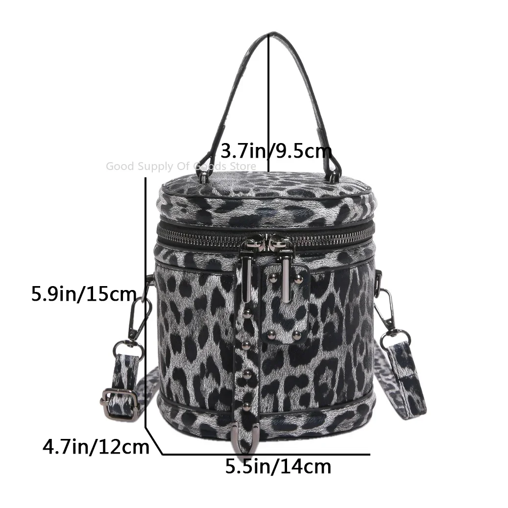 Bolso tejido Vintage para mujer, Mini bolso cruzado de cuero PU de leopardo 2025 para mujer, bolso de cubo redondo con cremallera, bolsos de mensajero