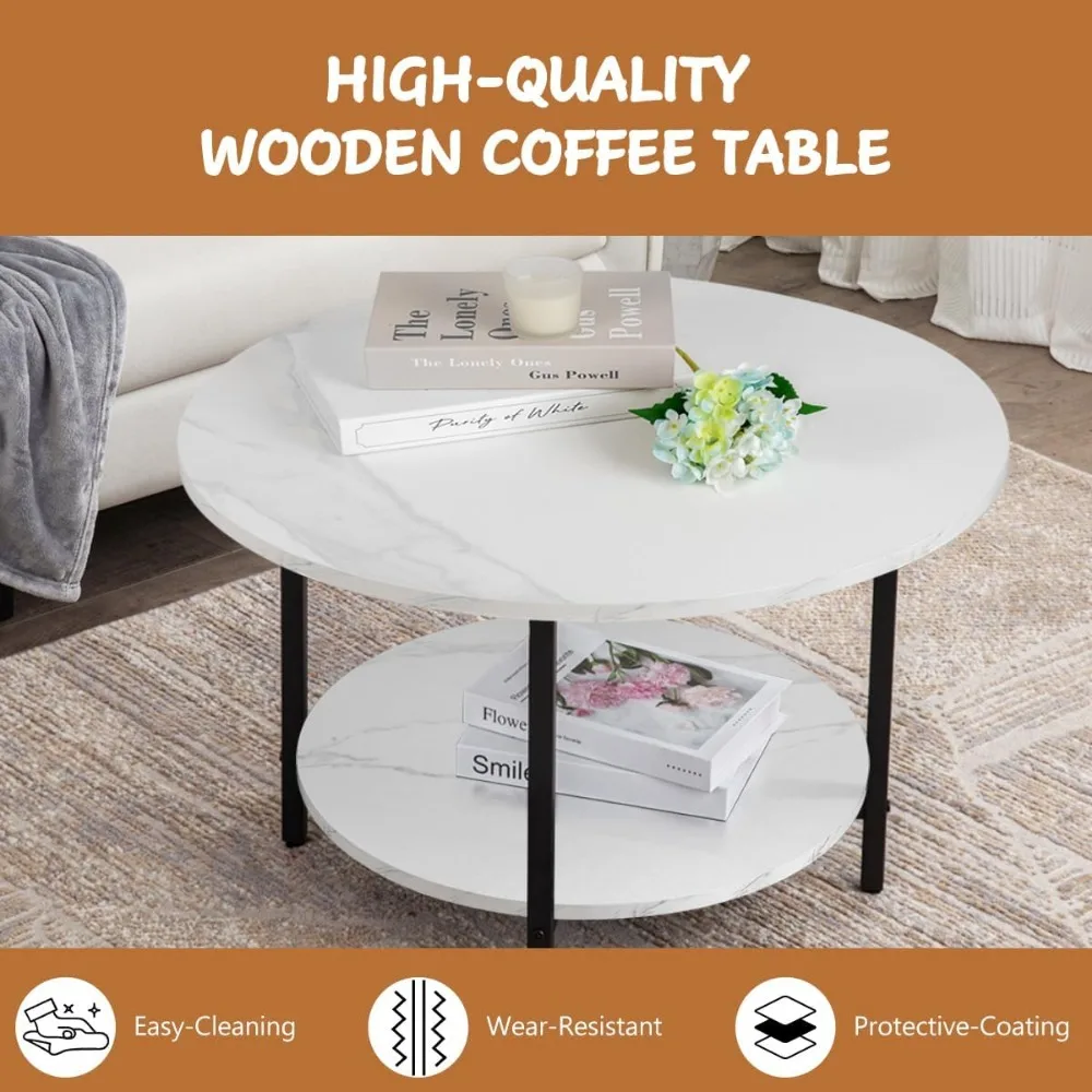 Office Desk, Balcony, TOYSINTHEBOX Round Coffee Tables, Accent Table Sofa Table Tea Table with Storage 2-Tier for Living Room