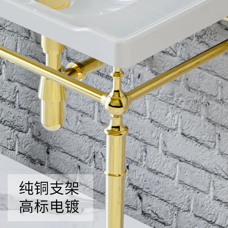 Four legged brass zirconium gold washbasin bracket size bathroom cabinet combination