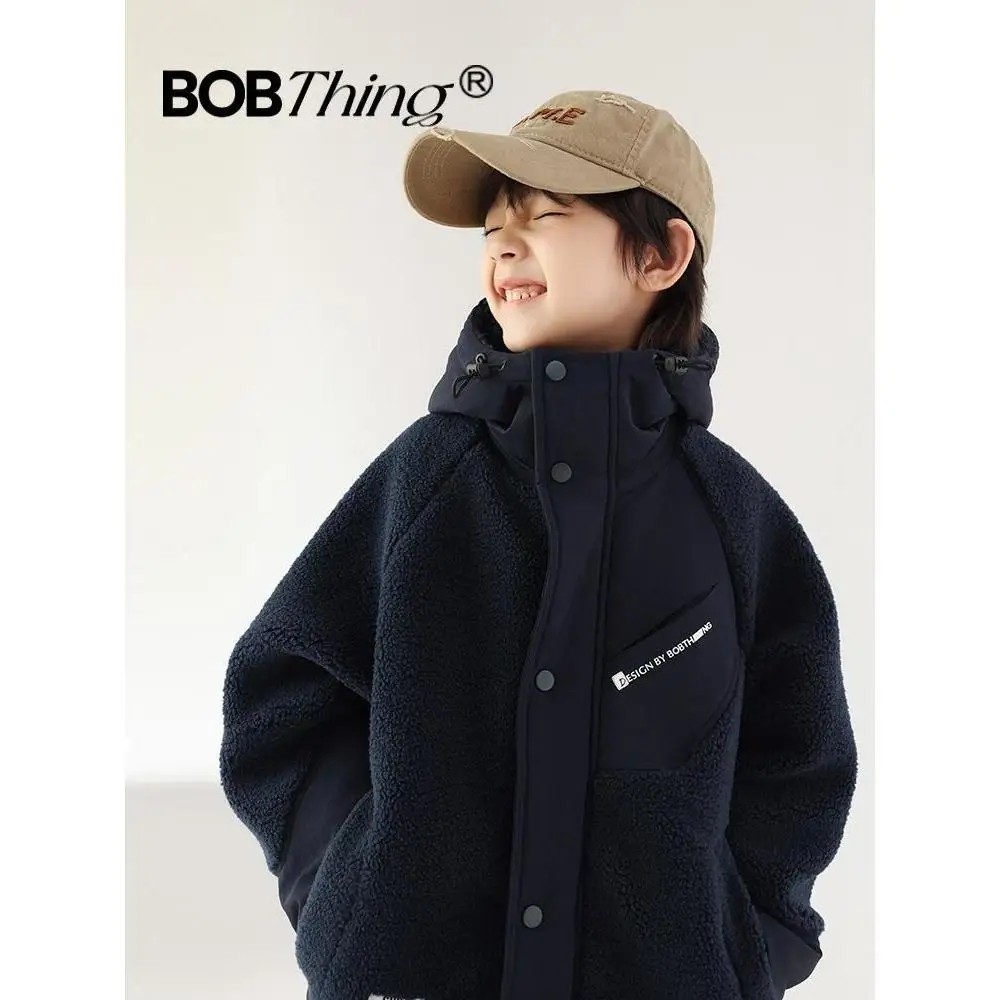 Boys Winter Thick Hooded Jacket Cotton Cardigan Trend Children\'s Clothing 2024 New Children\'s Plush Cotton Jacket Kids Jacket