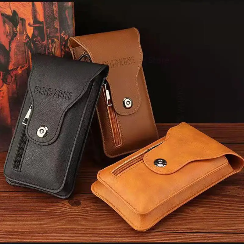 

Universal Leather Flip Phone Pouch For ZTE Blade V40 Pro V30 V10 V9 Vita 20 Pro 5G L9 L8 Belt Clip Waist Bag Wallet Phone Case