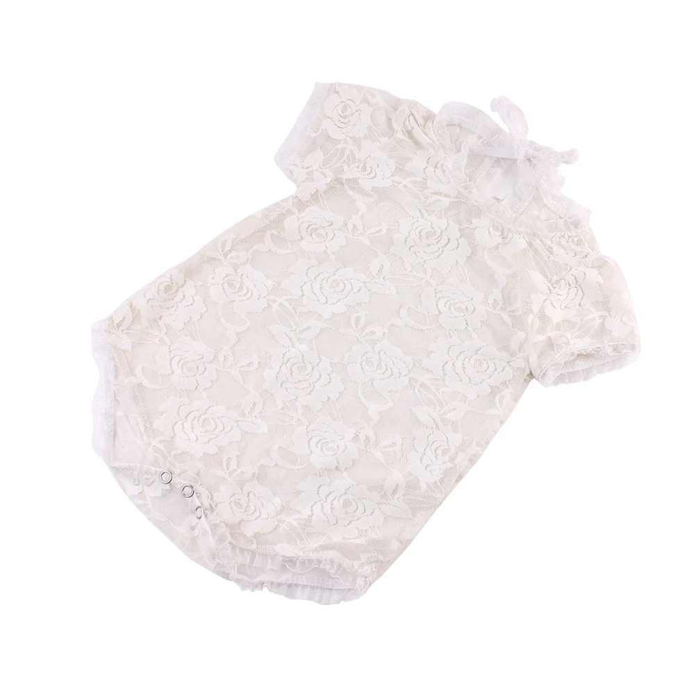 

Newborn Baby Girl White Lace Bodysuit Romper Breathable Stretchy Summer Outfit Headband Photo Prop 1St Month 100 Days Short