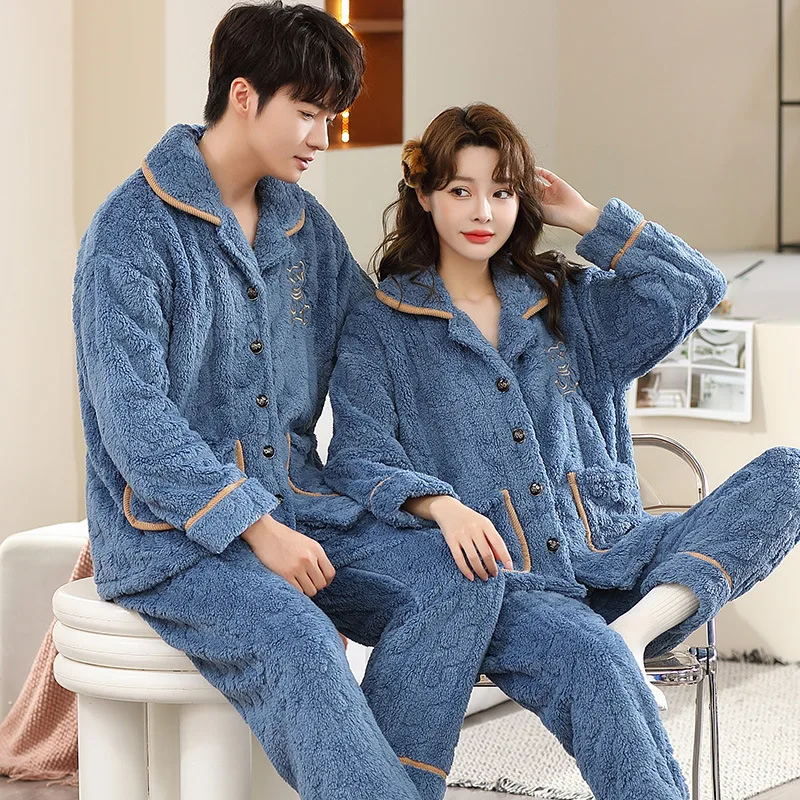 Pajama Large Size 6Xl Man Warm Winter Lovers Nightwear Sleepwear Night Outfit Flannel Pajamas Set Thick Nightwear Long Sleeve