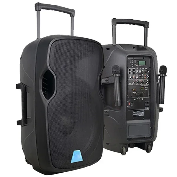 Audio  120W portable Trolley Wireless Battery  Outdoor Active Powered Speaker 15 inch