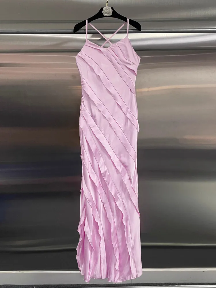 DFDG Women’s 2025 Simple Boho Vacation Dress Unique Print Spaghetti Strap Ruffle Maxi Dress Casual Spring Summer Beach Dress