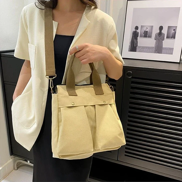 Bolsa de lona com zíper para fêmea, bolsos de lona, Street Wear, casual, tecido têxtil Ita, lado do trabalho, bolsa crossbody quadrada, bolsa feminina