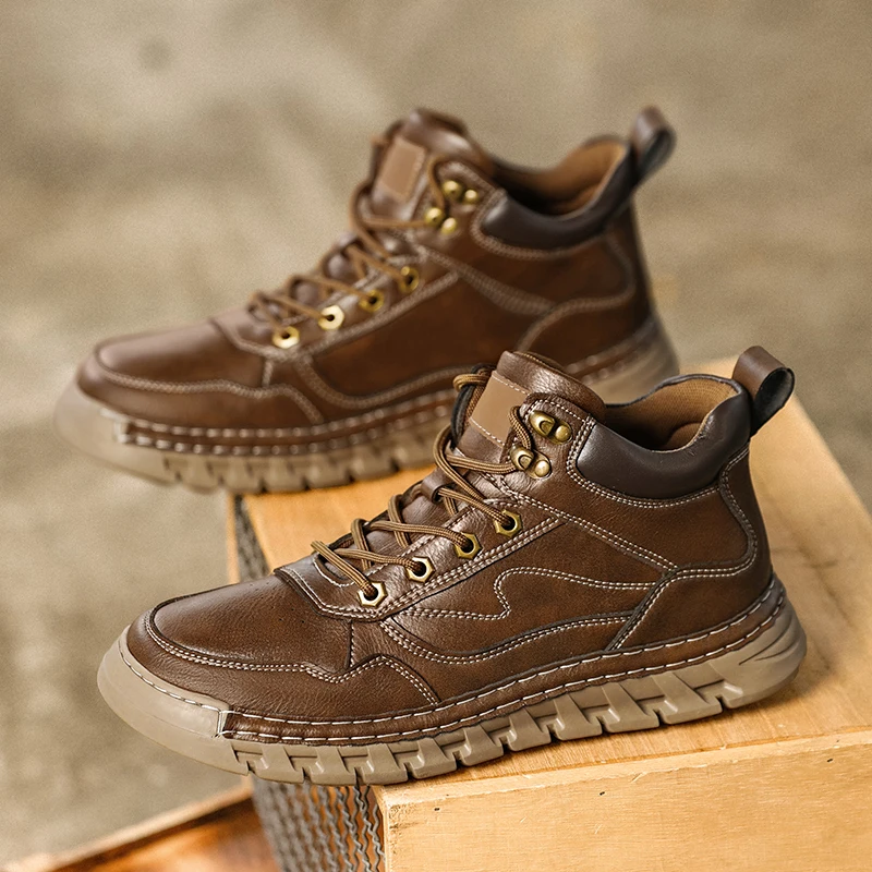 

Autumn Winter Men Retro Handmade Sewn Oversized Breathable Outdoor Anti Slip Hiking Sports Casual Fashionable Short Boots